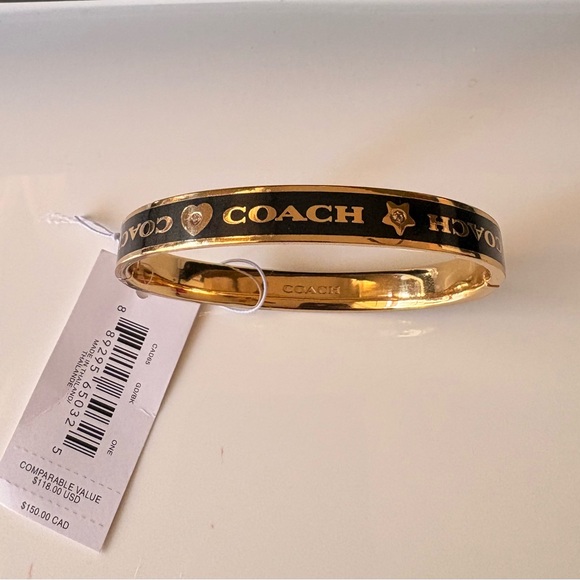 Coach Jewelry - Coach Black and Gold Logo Bangle